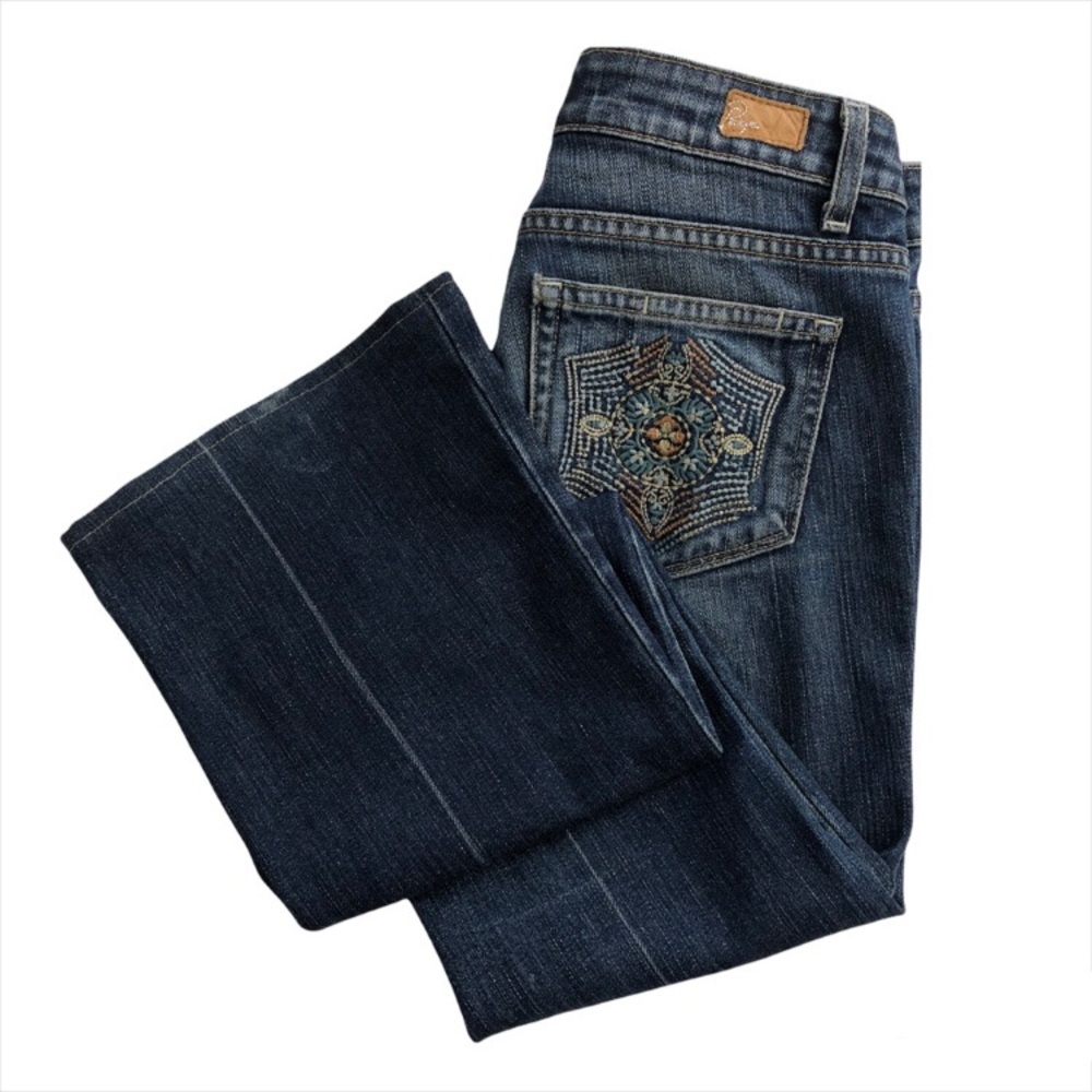 PAIGE Women's Dark Indigo Boot Cut Jeans with Embroidered Back Pocket